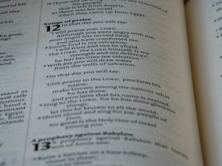 A close-up of a page from a book displaying text related to 'Songs of Praise' in chapter 12. The text is clearly printed and arranged in paragraphs, with numbers indicating verses or sections. The page appears to have a slightly yellowed hue, suggesting age or use. The text is in English and the font appears classic and serifed.
