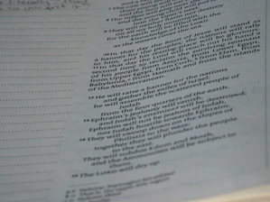 A page from a book, displaying text on the right side, while the left side is blank except for evenly spaced horizontal dots. The text is formatted in a justified style with numbers for each line, indicating a structured layout, likely from a religious or reference book.