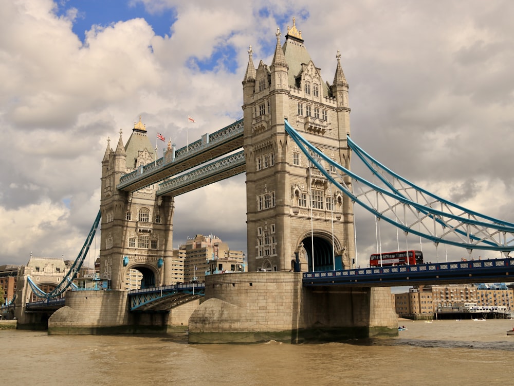 a bridge with a bus going over it