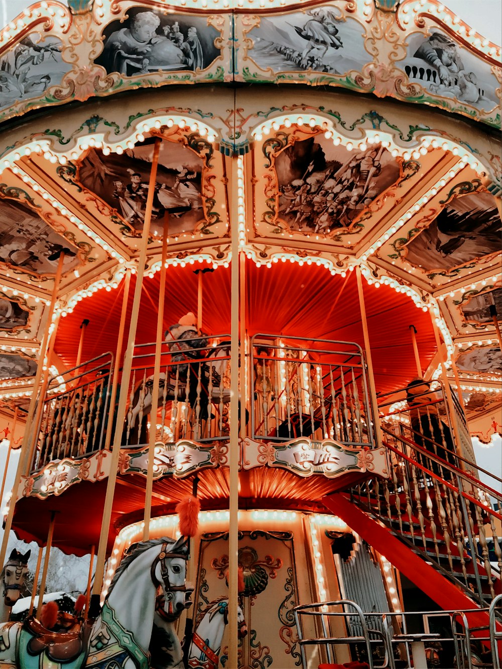 a close up of a merry go round