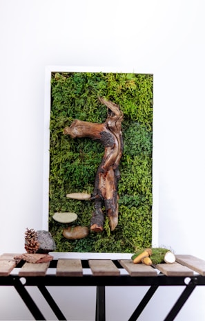 A contemporary mixed-media piece blending natural elements with modern design.