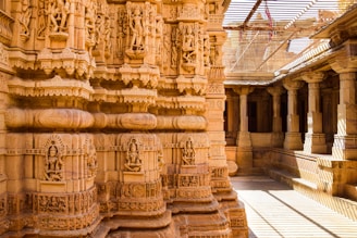 an intricately carved wall in a building