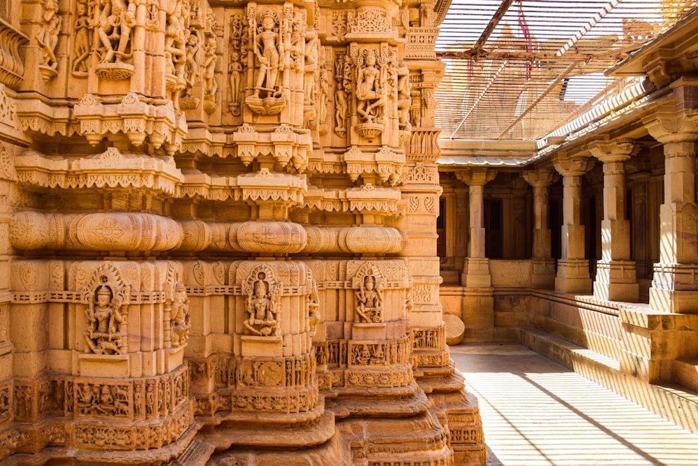 an intricately carved wall in a building