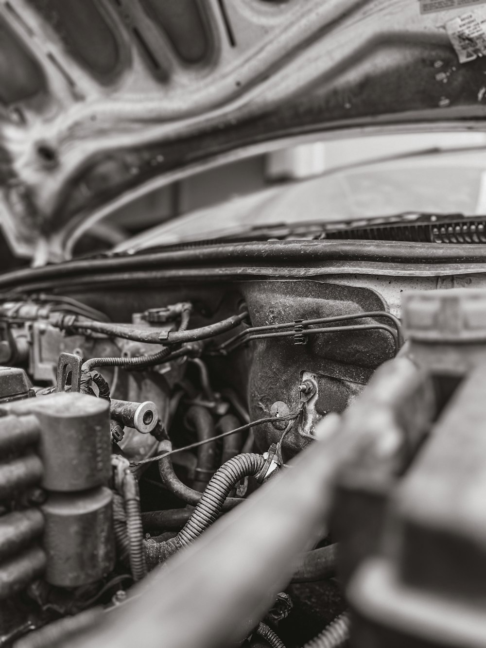 a car engine with the hood open