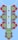 An intricate embroidery design featuring red and brown flowers with green leaves arranged symmetrically along a central panel with a checkered and lace pattern. Three black buttons are evenly spaced down the center against a light blue background.