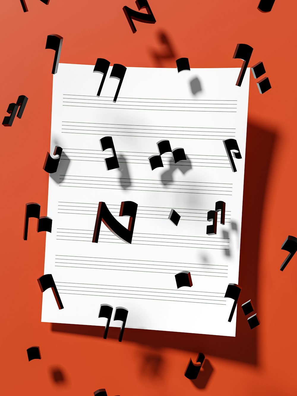 a piece of paper surrounded by musical notes
