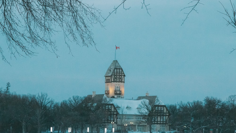 a large building with a clock tower on top of it