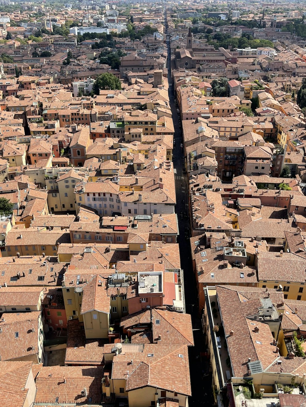 an aerial view of a city with lots of buildings