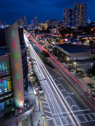 a view of a city at night from a high point of view