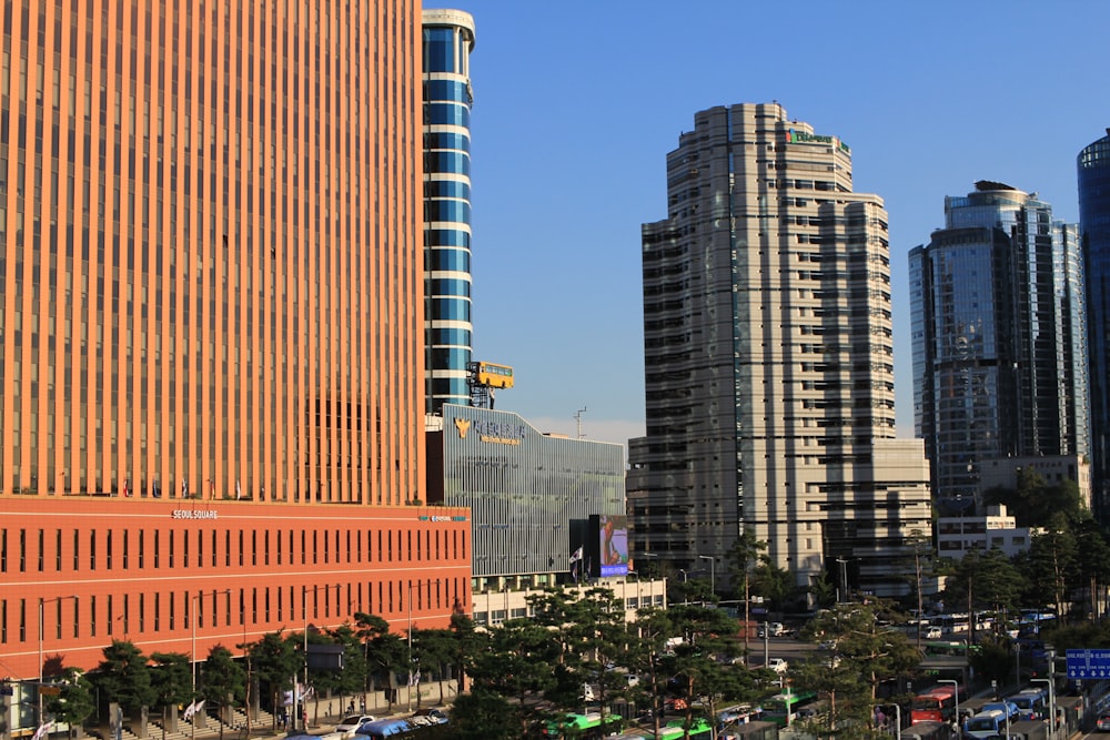 a view of a city with tall buildings