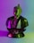 a statue of a man in a purple and green outfit