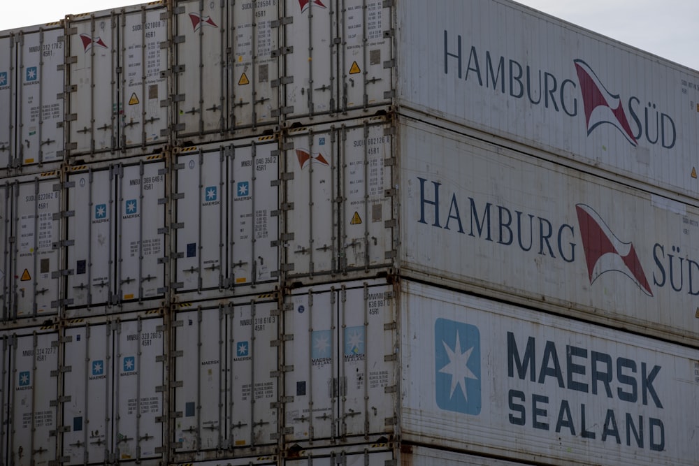 a stack of shipping containers sitting on top of each other