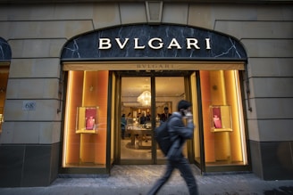 a man walking past a bulguri store