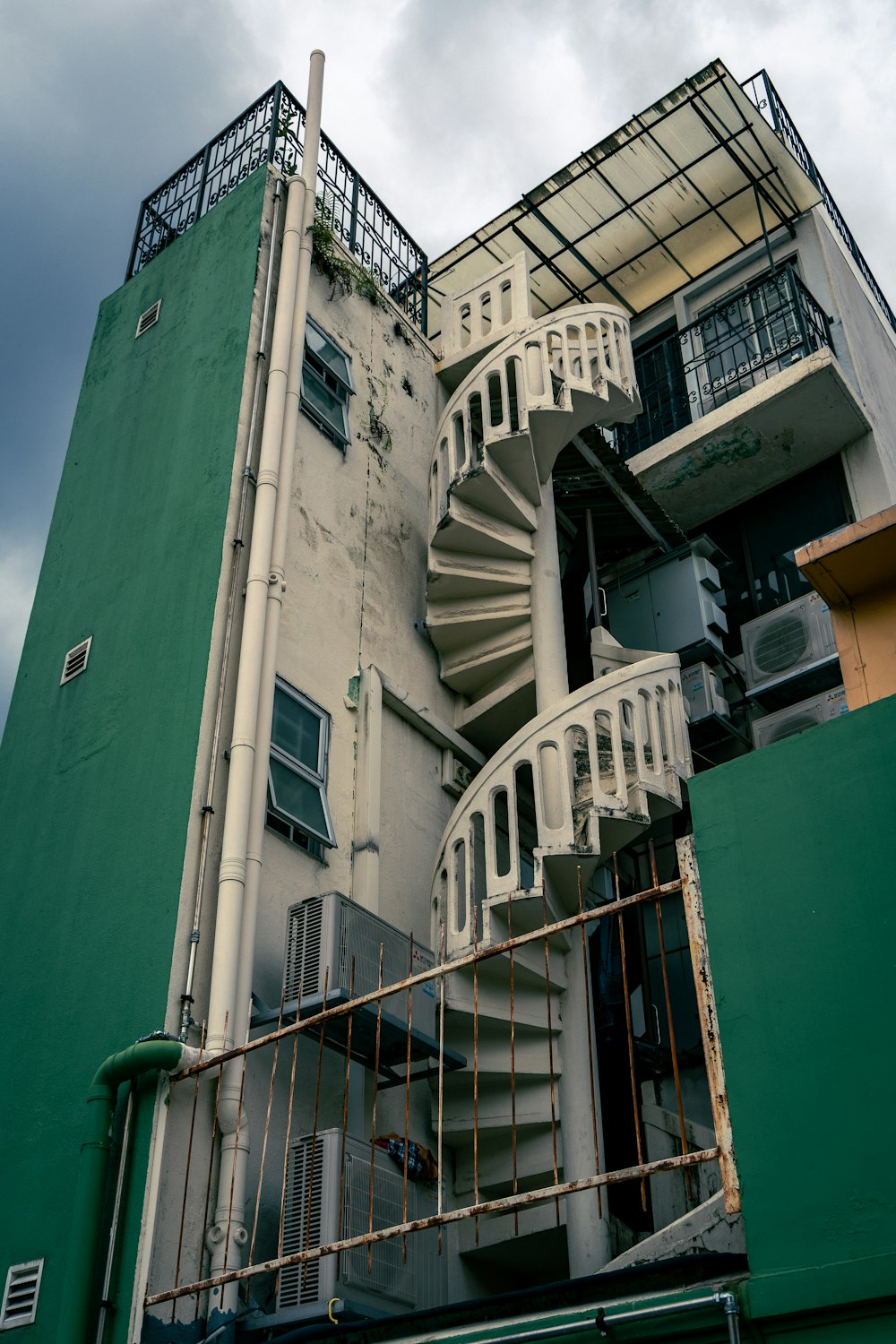 a very tall building with a spiral staircase
