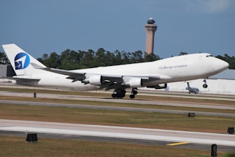 An airplane taking off, symbolizing business expansion.