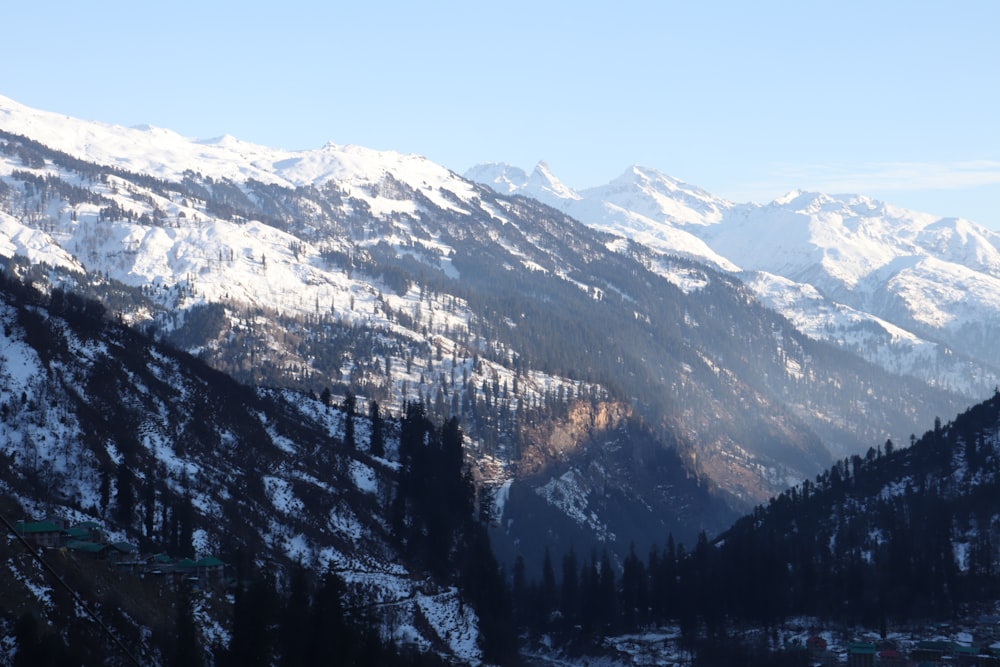 a view of a mountain range covered in snow