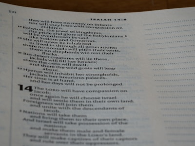 A page from the Bible, featuring text with chapter and verse numbers. The text is in English and includes references to Babylon and desert creatures.