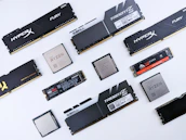 collection of processors and ram laid out on a table