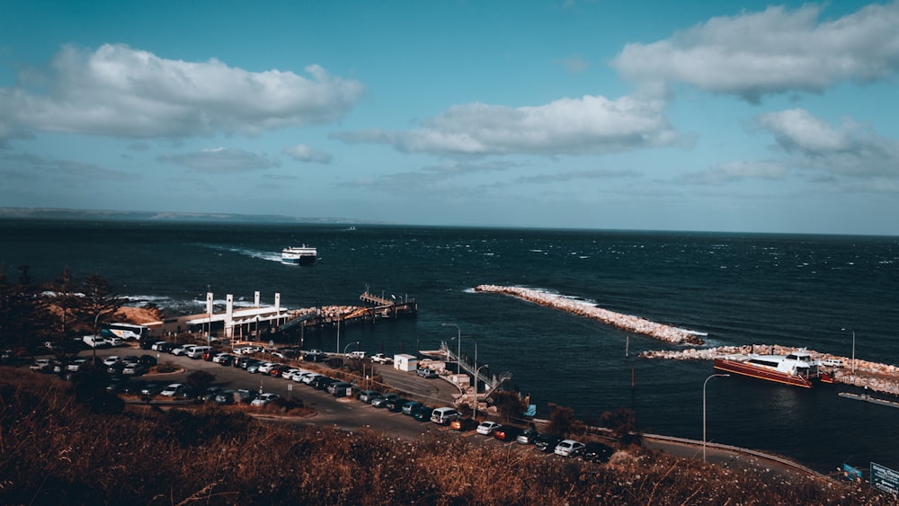 a large body of water with a boat in it