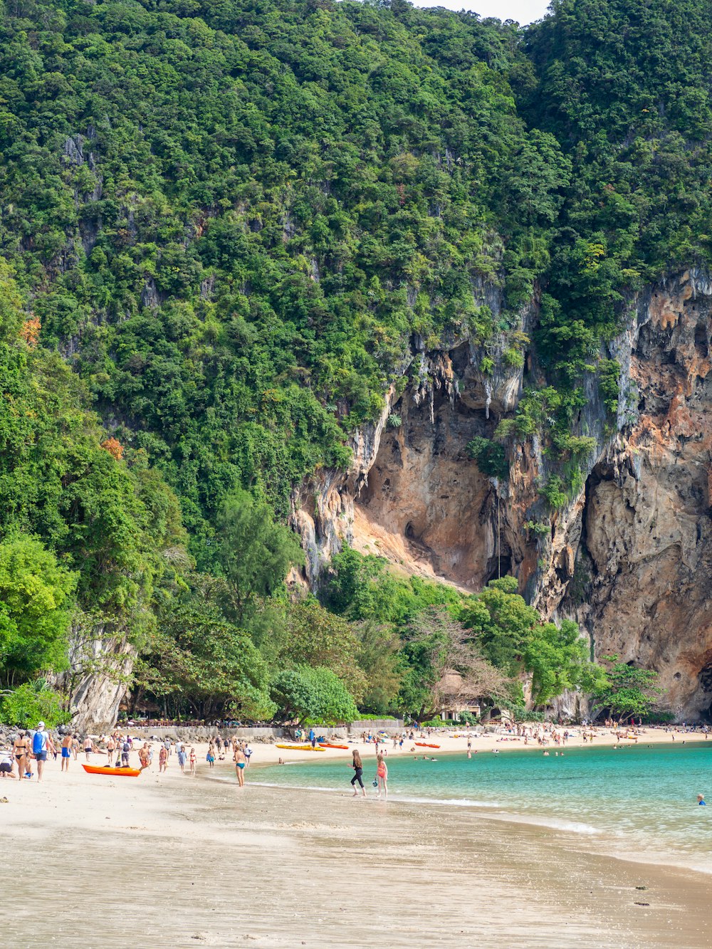 a group of people standing on top of a sandy beach