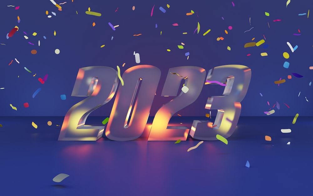 Un rendering 3D di un Capodanno con i coriandoli