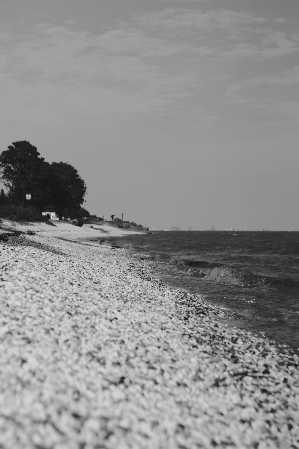 a black and white photo of a beach