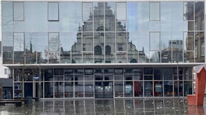 Restored historic building facade blending old architecture with modern elements.