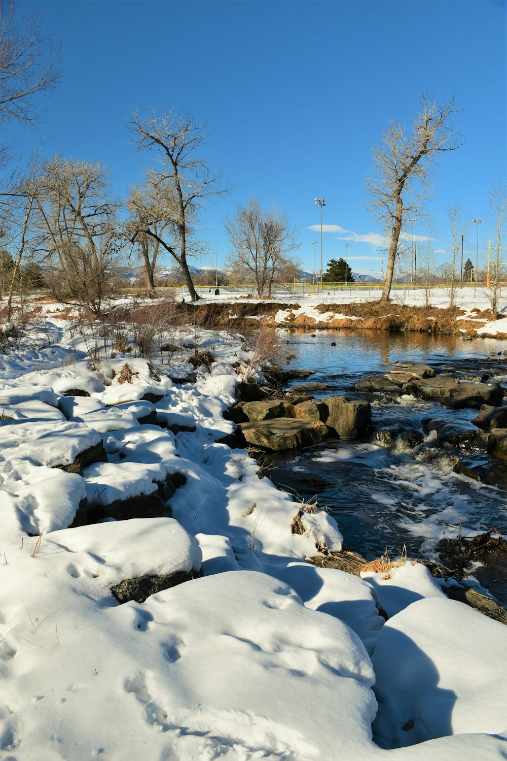 a river running through a snow covered forest