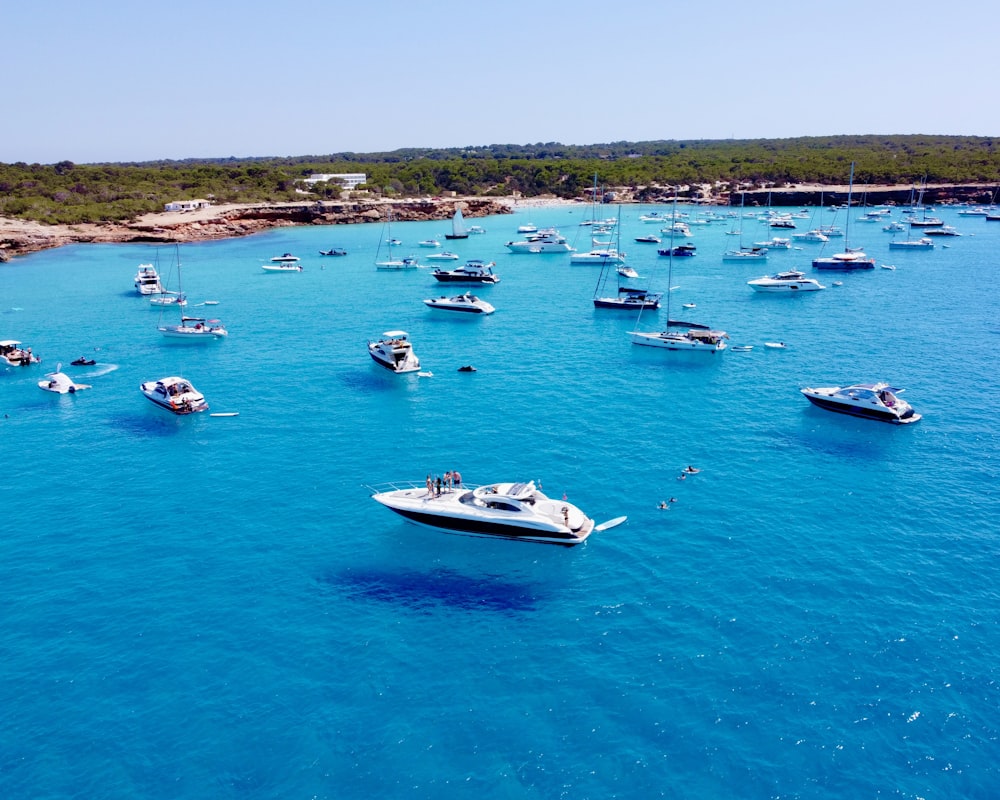 a group of boats floating on top of a body of water