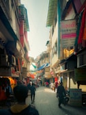 A vibrant market scene near a famous pilgrimage site.