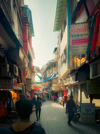 A vibrant market scene near a famous pilgrimage site.