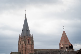 Church roof inspection on steeple