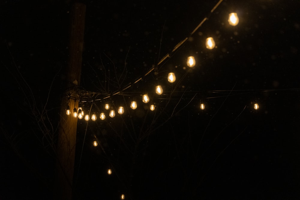 a string of lights hanging from a telephone pole
