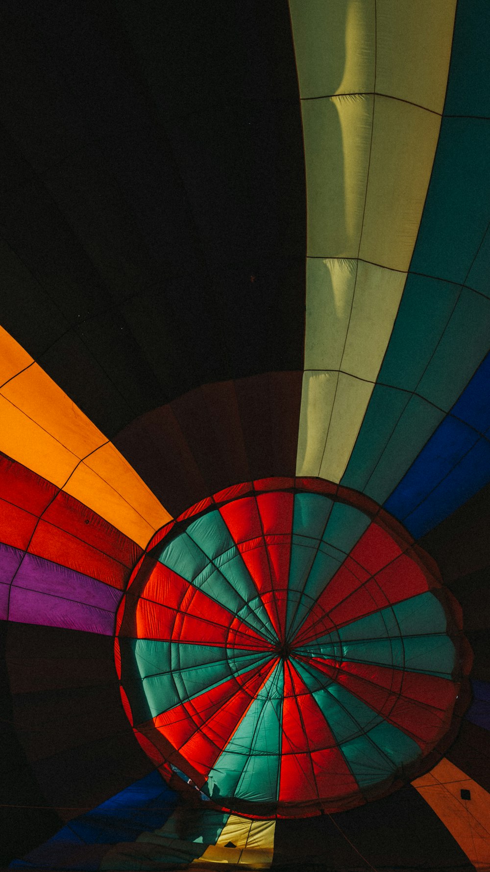 the inside of a hot air balloon with many colors