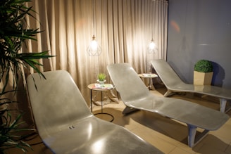A stylish lounge chair set up at a vibrant event.