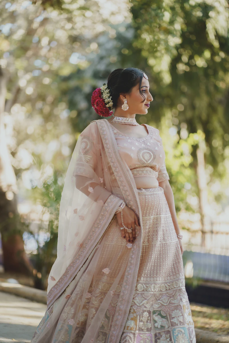 Indian bride in ivory lehenga