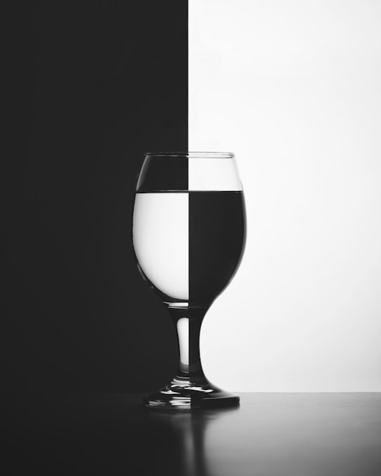 a black and white photo of a wine glass
