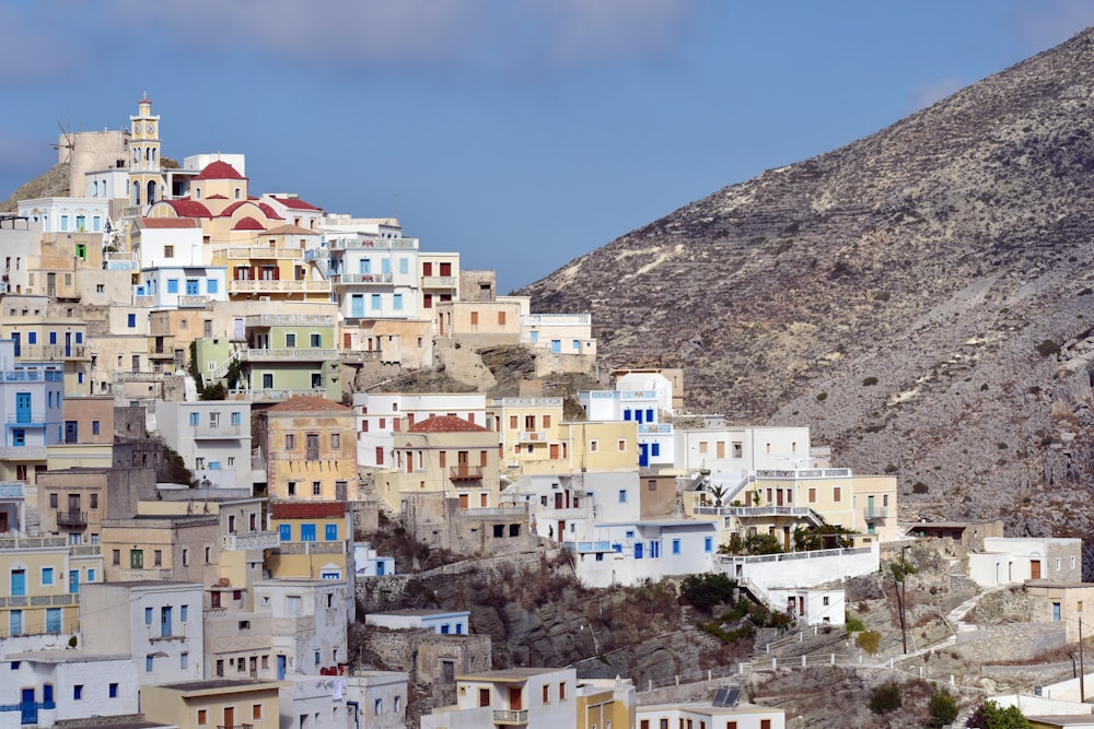 a city with a mountain in the background