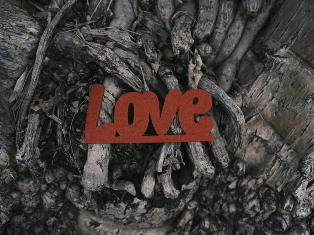 愛という言葉が切り取られた木片