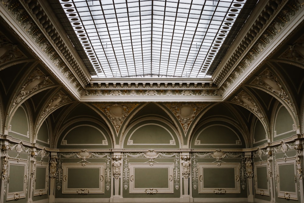 a large room with a skylight above it