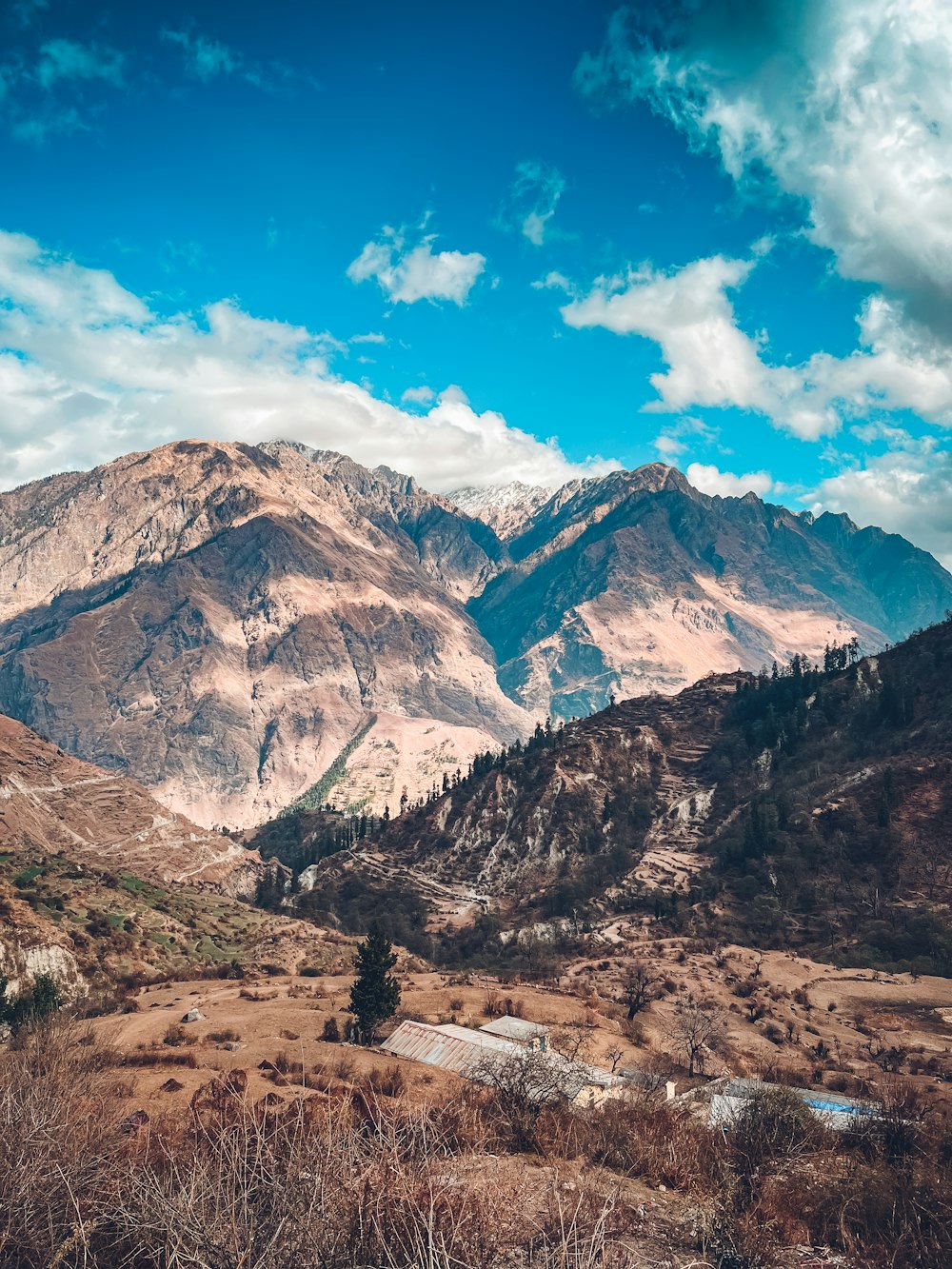 a view of a mountain range from a distance