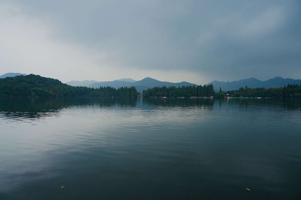 a large body of water surrounded by mountains