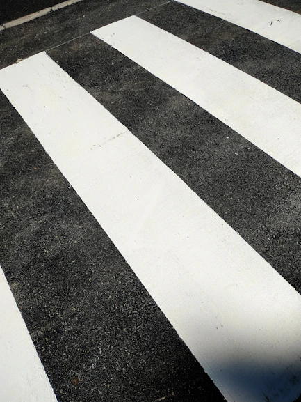 a person riding a skateboard across a crosswalk