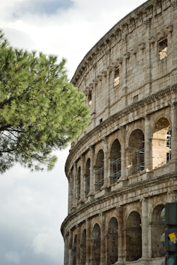 a large stone building with a tree in front of it