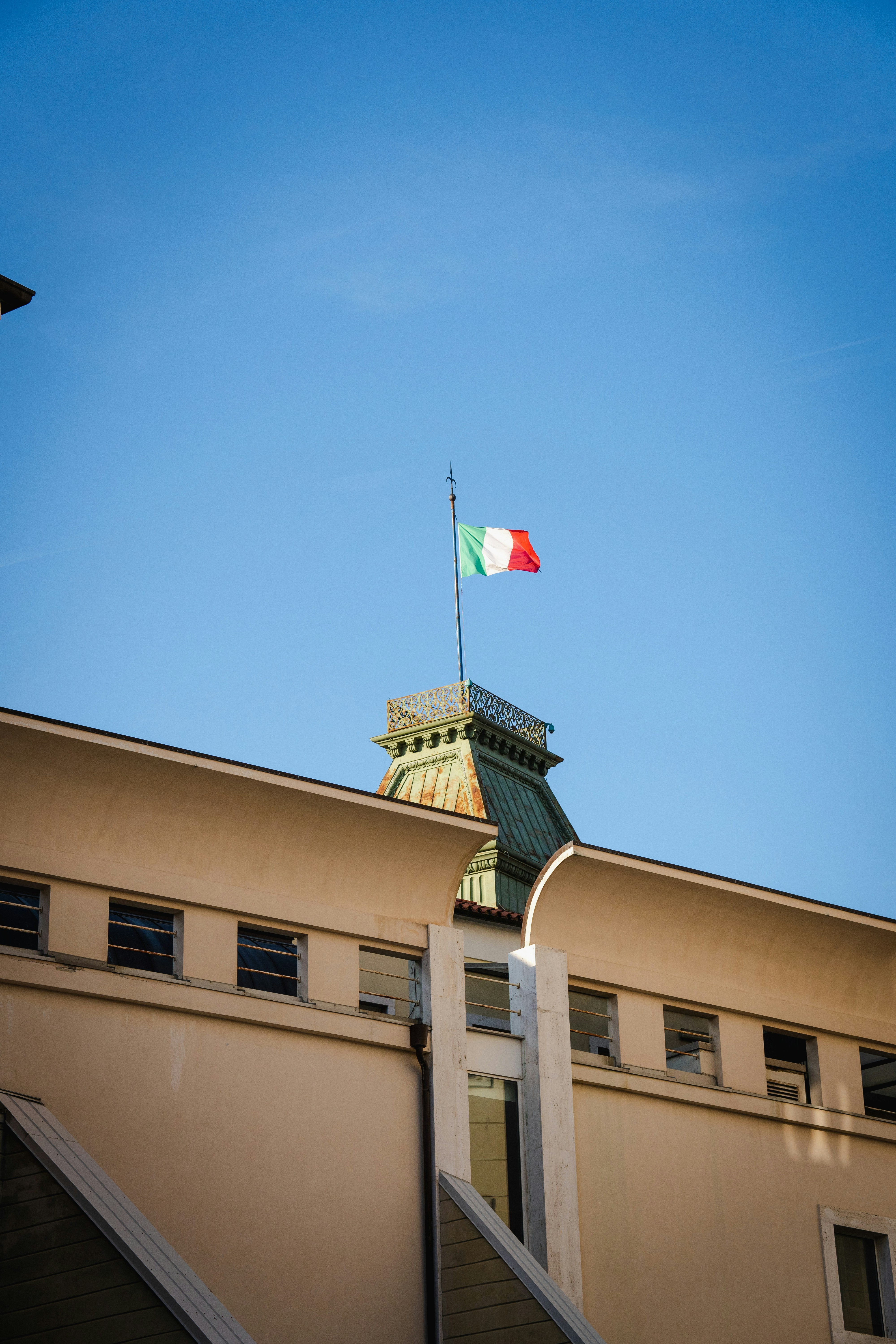 a building with a flag on top of it