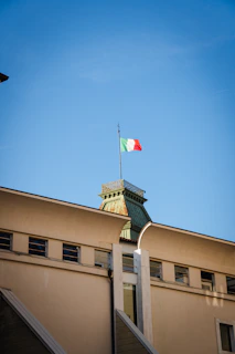 a building with a flag on top of it