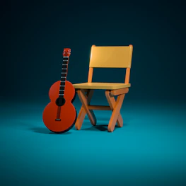 A snapshot of handwritten song lyrics and a guitar resting on a chair.