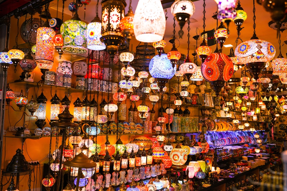 a store filled with lots of colorful lights