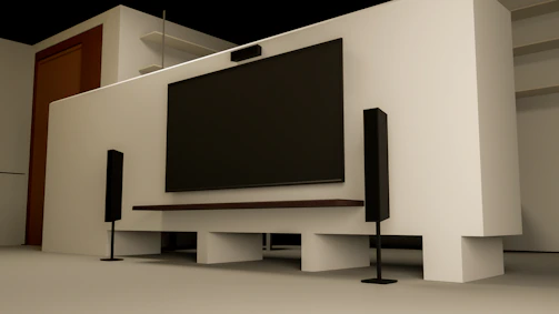 A high-definition flat-screen TV mounted on a stylish living room wall with entertainment setup