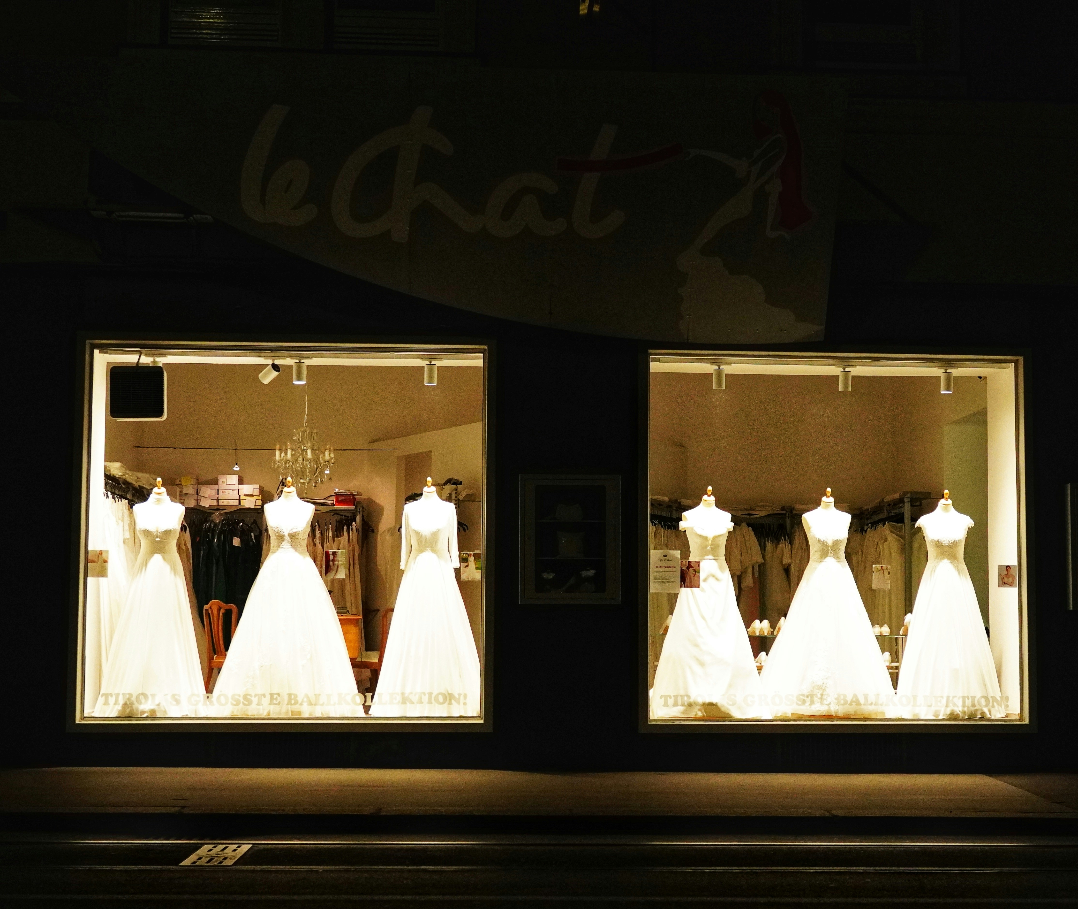 a window display of a wedding dress shop